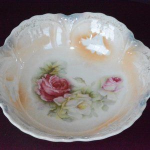 Antique Bavaria Luster Roses Floral Bowl Dish 9"